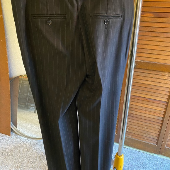 Navy Pinstripe Low Rise Supersoft Twill Bootcut Editor Pant - Picture 2 of 8